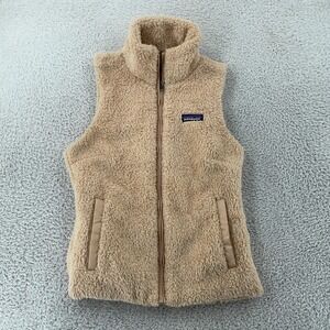 Patagonia Los Gatos Vest Womens S Tan Sherpa Fleece Soft Warm Full Zip P-6 Logo